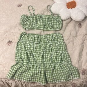 2 piece Green Plaid summer outfit (M)